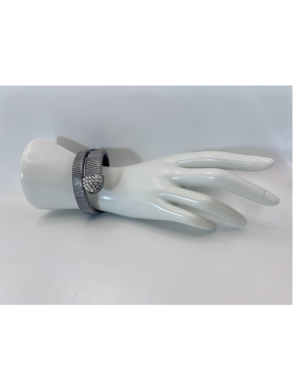 Bracelet Silver Tone Wrap Strap Crystal Buckle Womens Fashion Jewelry 7.5 Inch